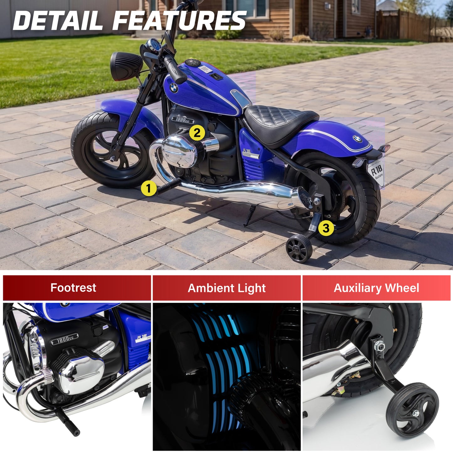 Official Licensed BMW R 18 24V Kids Ride-On Motorcycle with Auxiliary Wheels