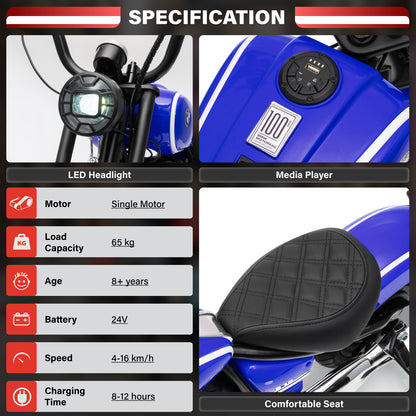 Official Licensed BMW R 18 24V Kids Ride-On Motorcycle with Auxiliary Wheels