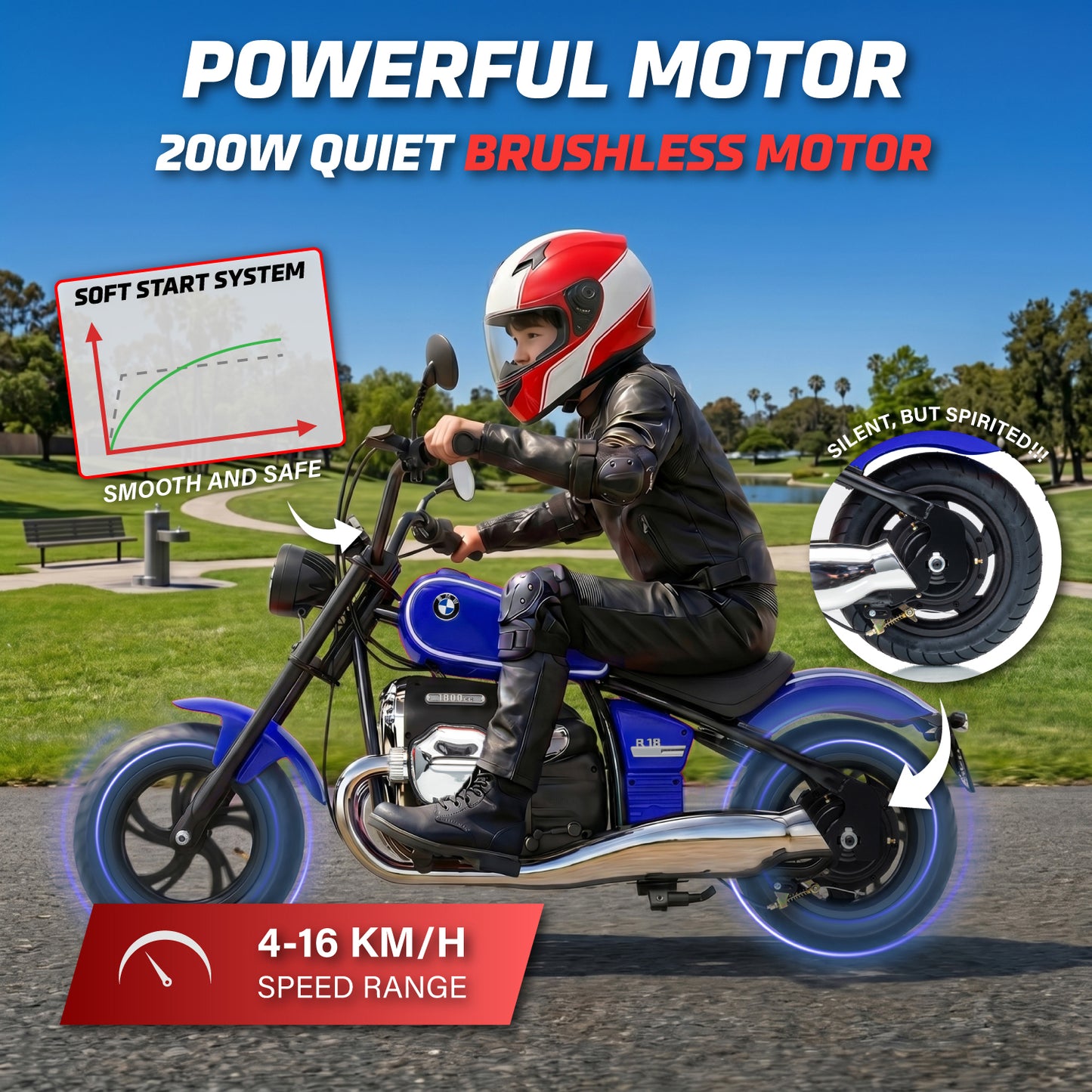 Official Licensed BMW R 18 24V Kids Ride-On Motorcycle with Auxiliary Wheels