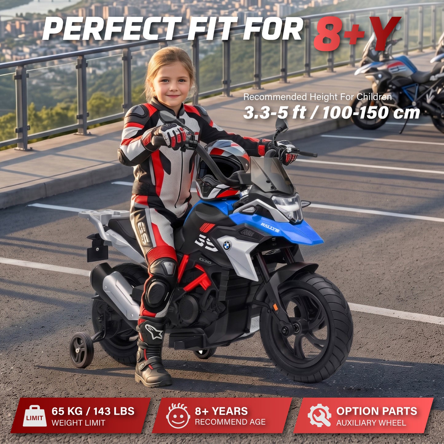 Official Licensed BMW G310 24V Kids Ride-On Motorcycle with Auxiliary Wheels