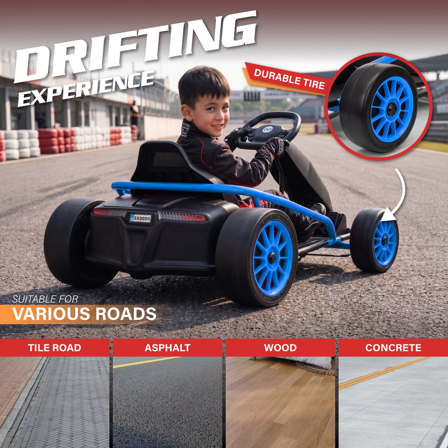Go Kart 24V High-Speed Outdoor Racer Drifter with Seat Belt [Upgraded Design]