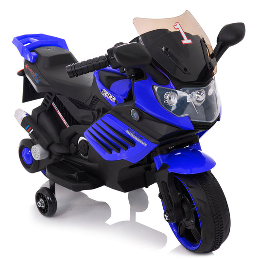 Kids Motorcycle with Training Wheels, Realistic Lights and Sound 6V