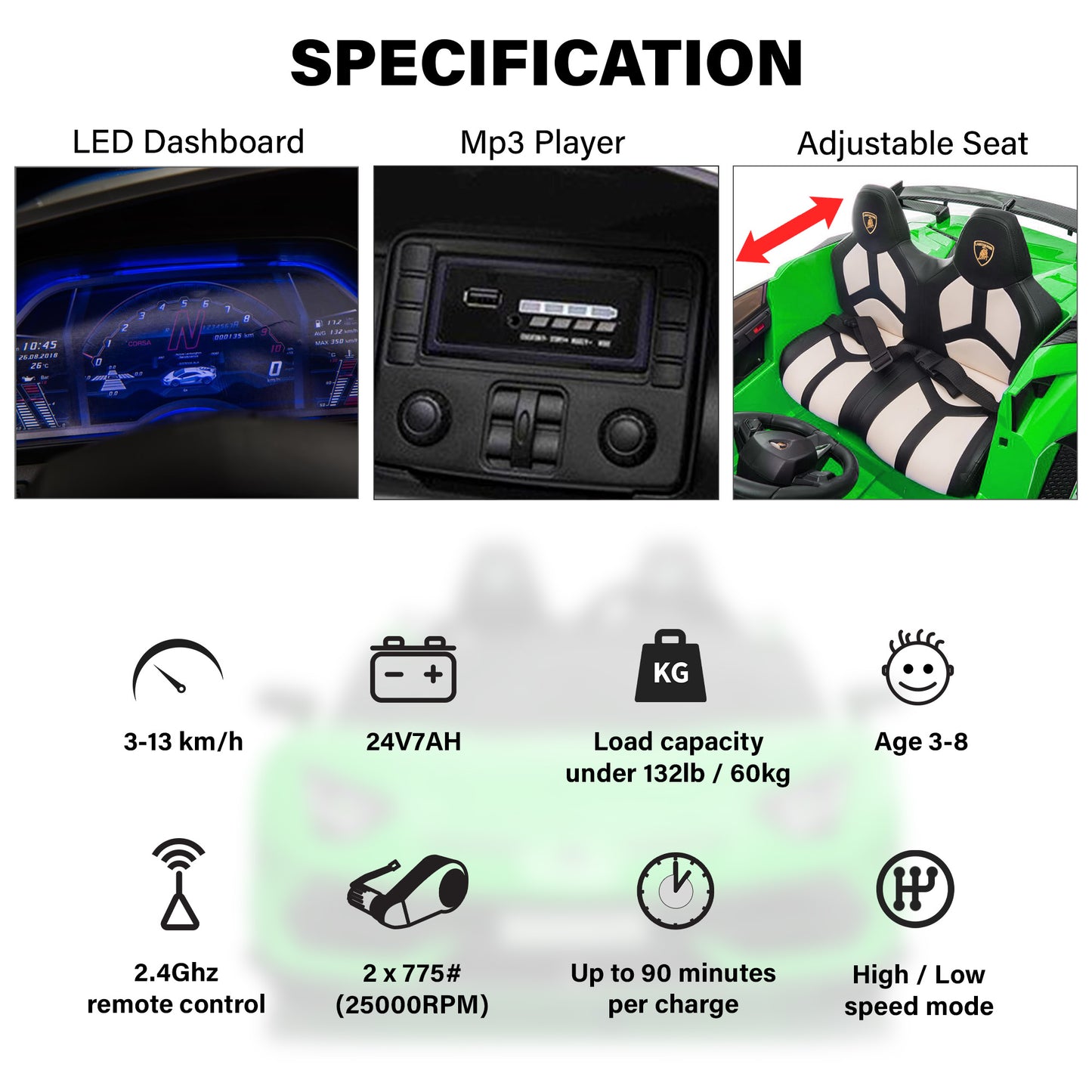 Lamborghini Aventador SVJ Drifter with Remote Control- Licensed Car Toy 2 Seater 24V