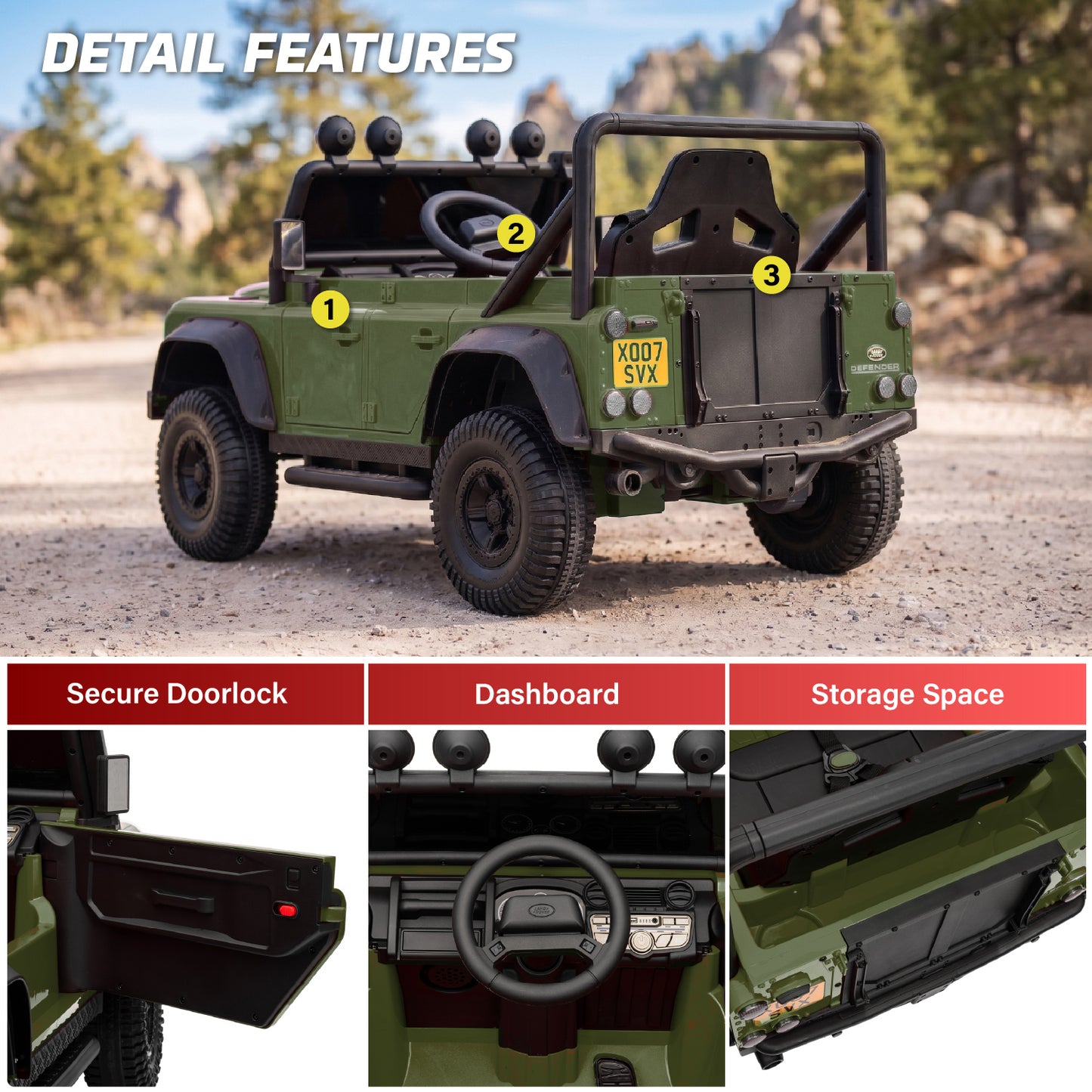 Officially Licensed Classic Land Rover Defender 110 SVX 24V Kids Ride-On Car with Remote Control