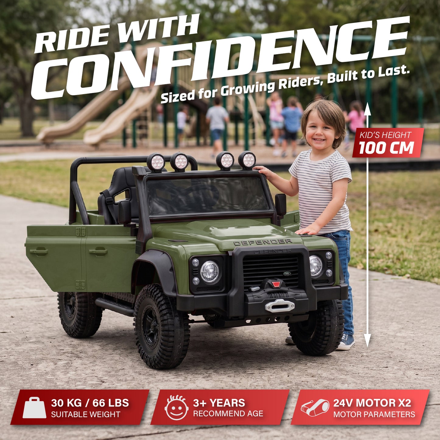 Officially Licensed Classic Land Rover Defender 110 SVX 24V Kids Ride-On Car with Remote Control
