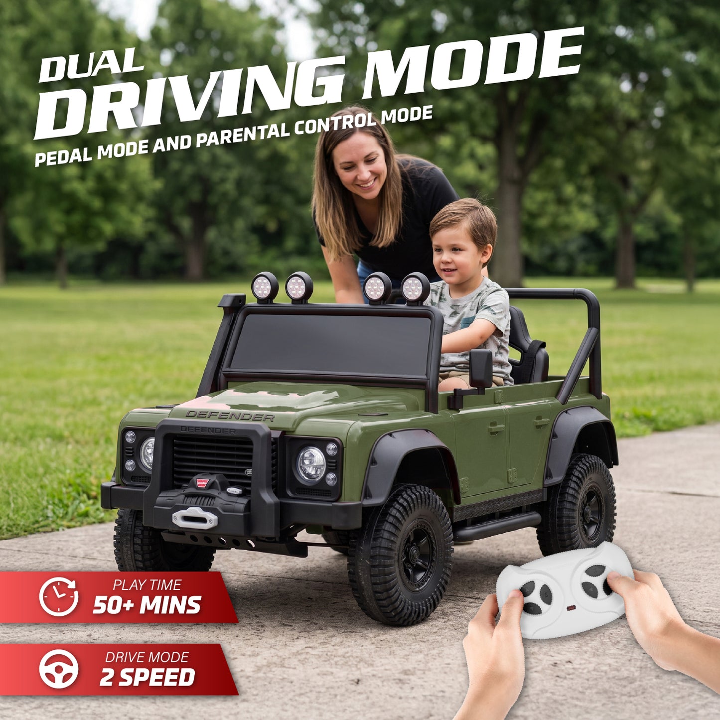 Officially Licensed Classic Land Rover Defender 110 SVX 24V Kids Ride-On Car with Remote Control