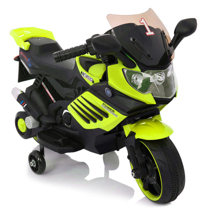 Kids Motorcycle with Training Wheels, Realistic Lights and Sound 6V