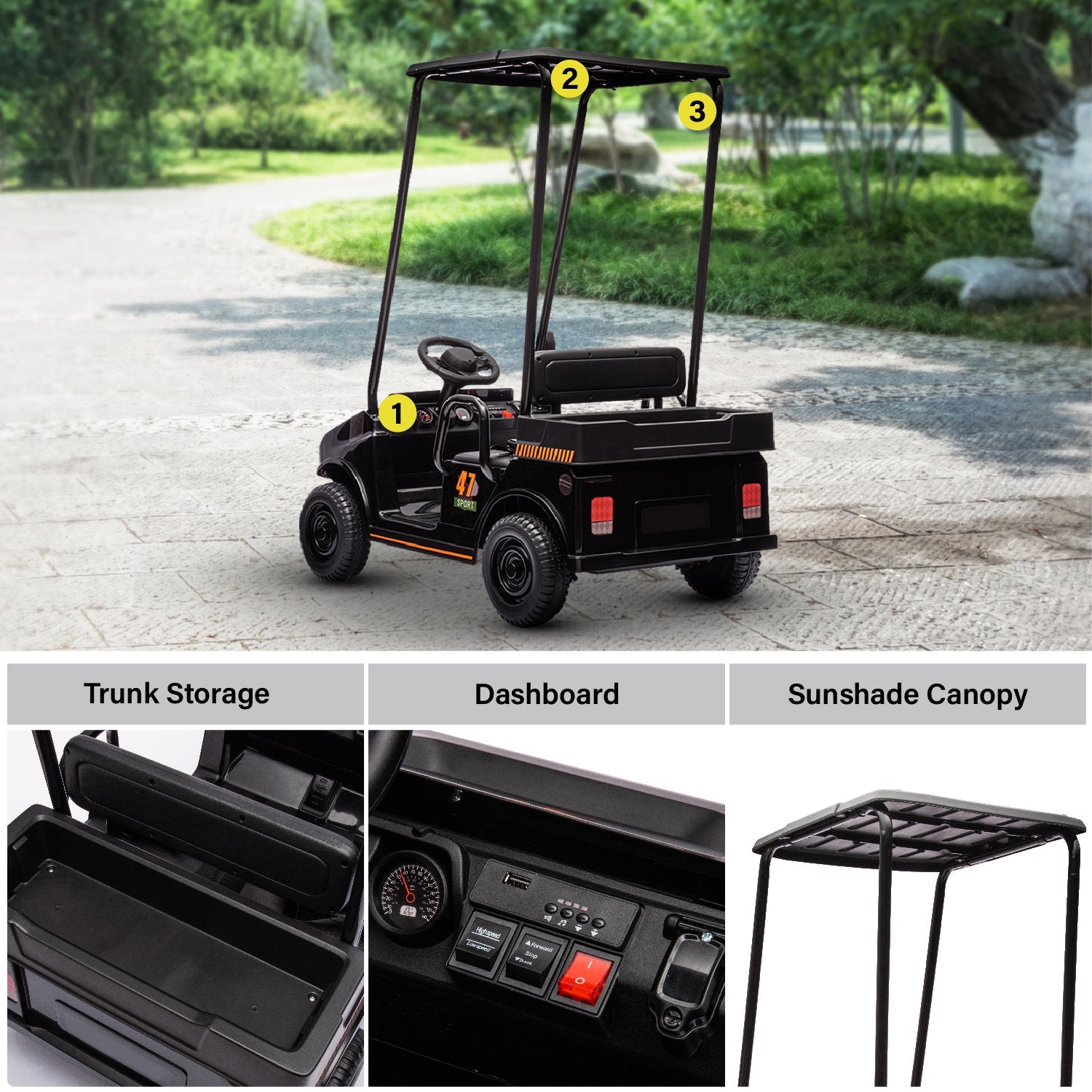 Kids 24V Electric Ride-On Golf Cart with Realistic Design and Parental Remote

