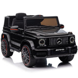 Black Mercedes-Benz AMG G63 kids' ride-on car with a luxury leather seat and remote control.