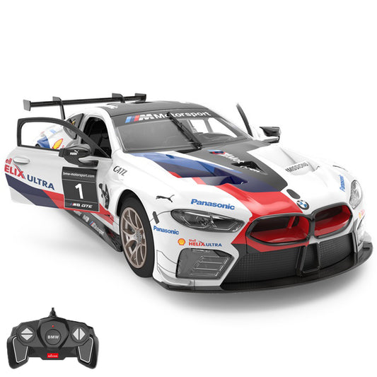 BMW M8 GTE 1/18 Scale DIY Building Kit RC Car Kit Licensed with Remote Control and Customization Stickers by Rastar, 74pcs