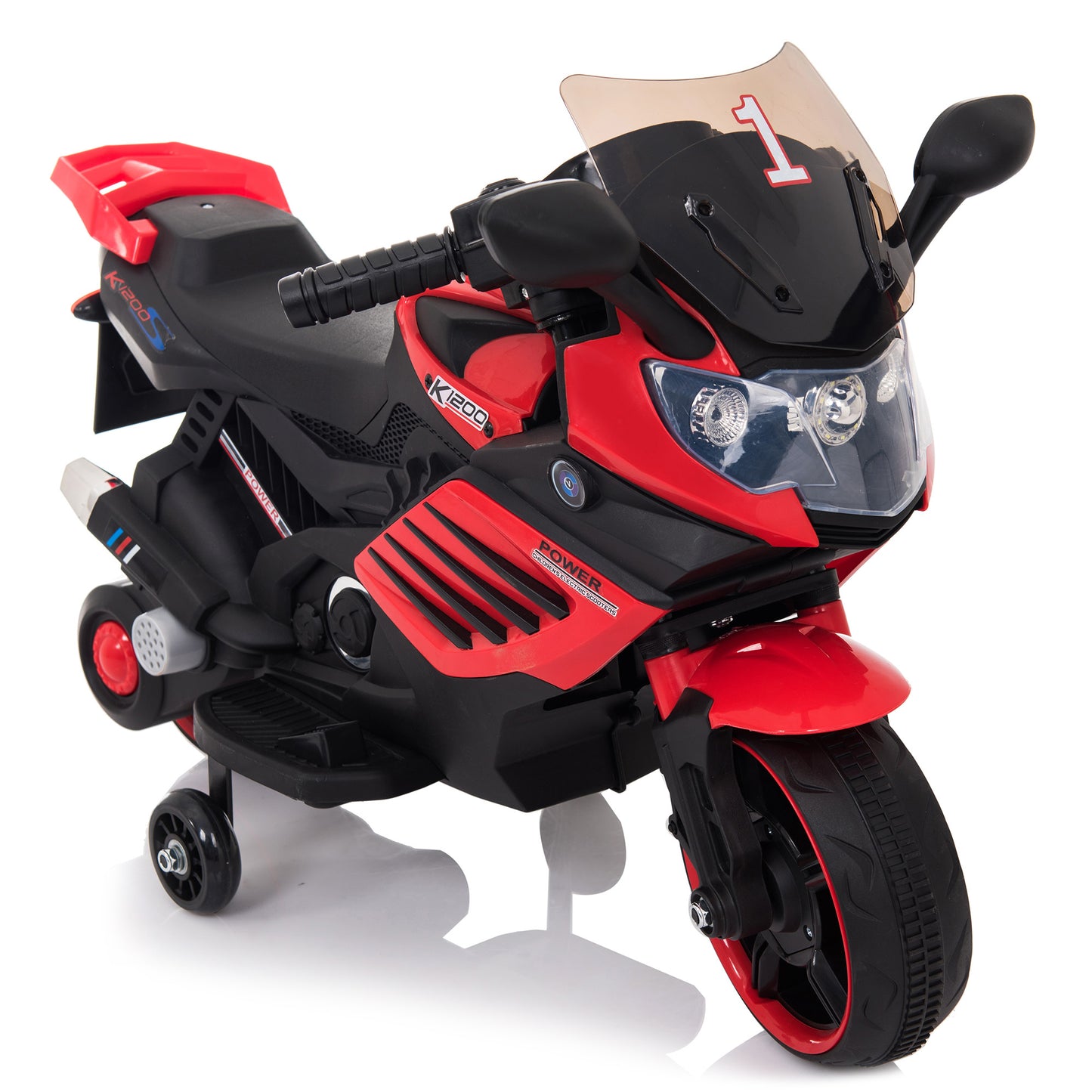 Kids Motorcycle with Training Wheels, Realistic Lights and Sound 6V