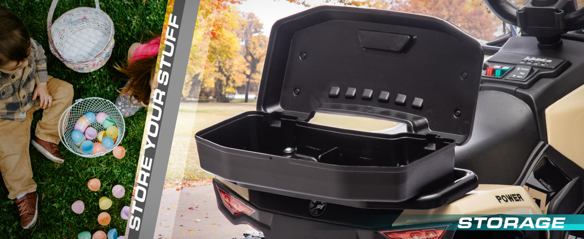 Kids ride-on ATV with rear storage box for toys and essentials