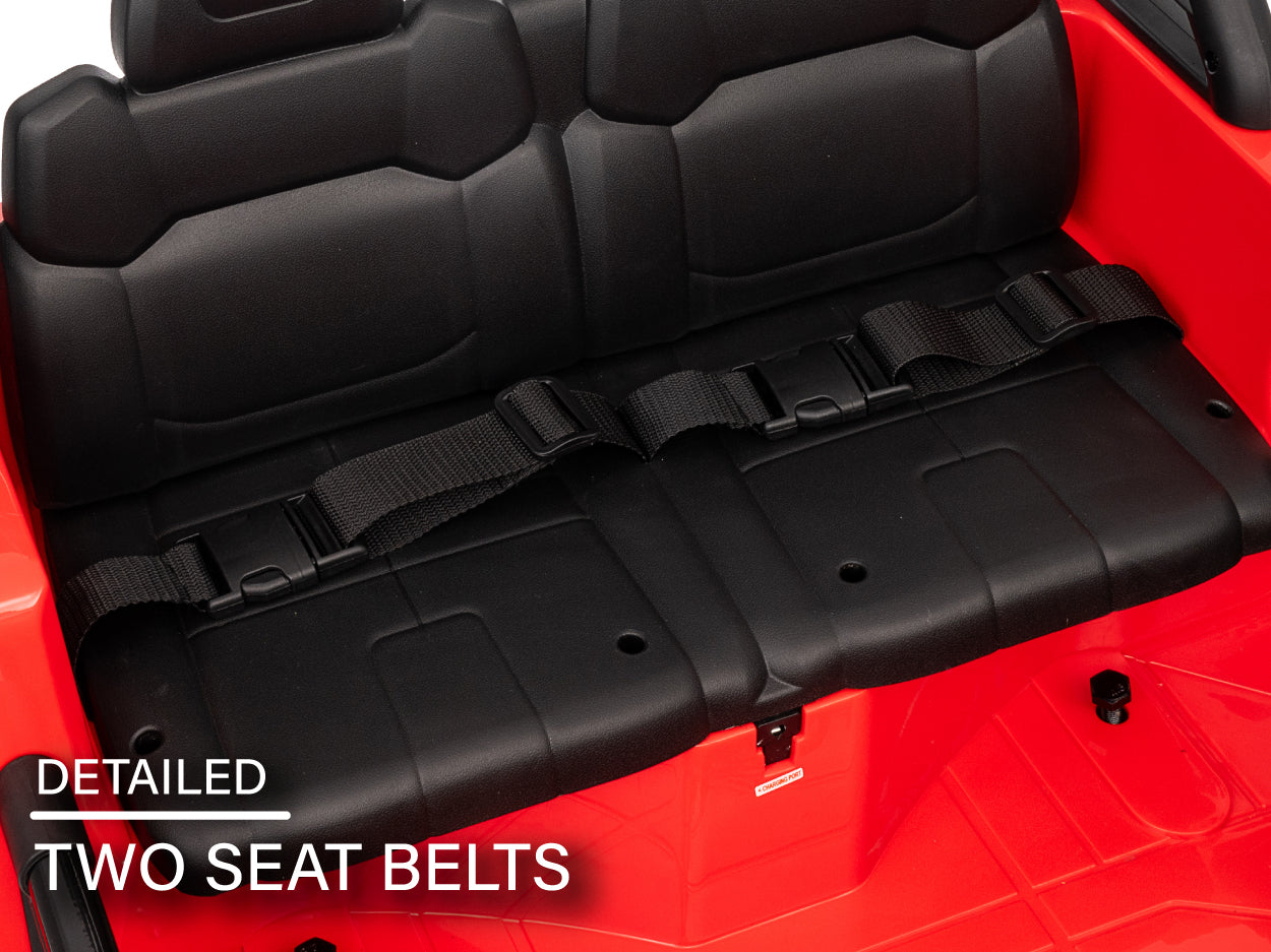 Two-seater kids ride-on Jeep seat with two individual safety belts