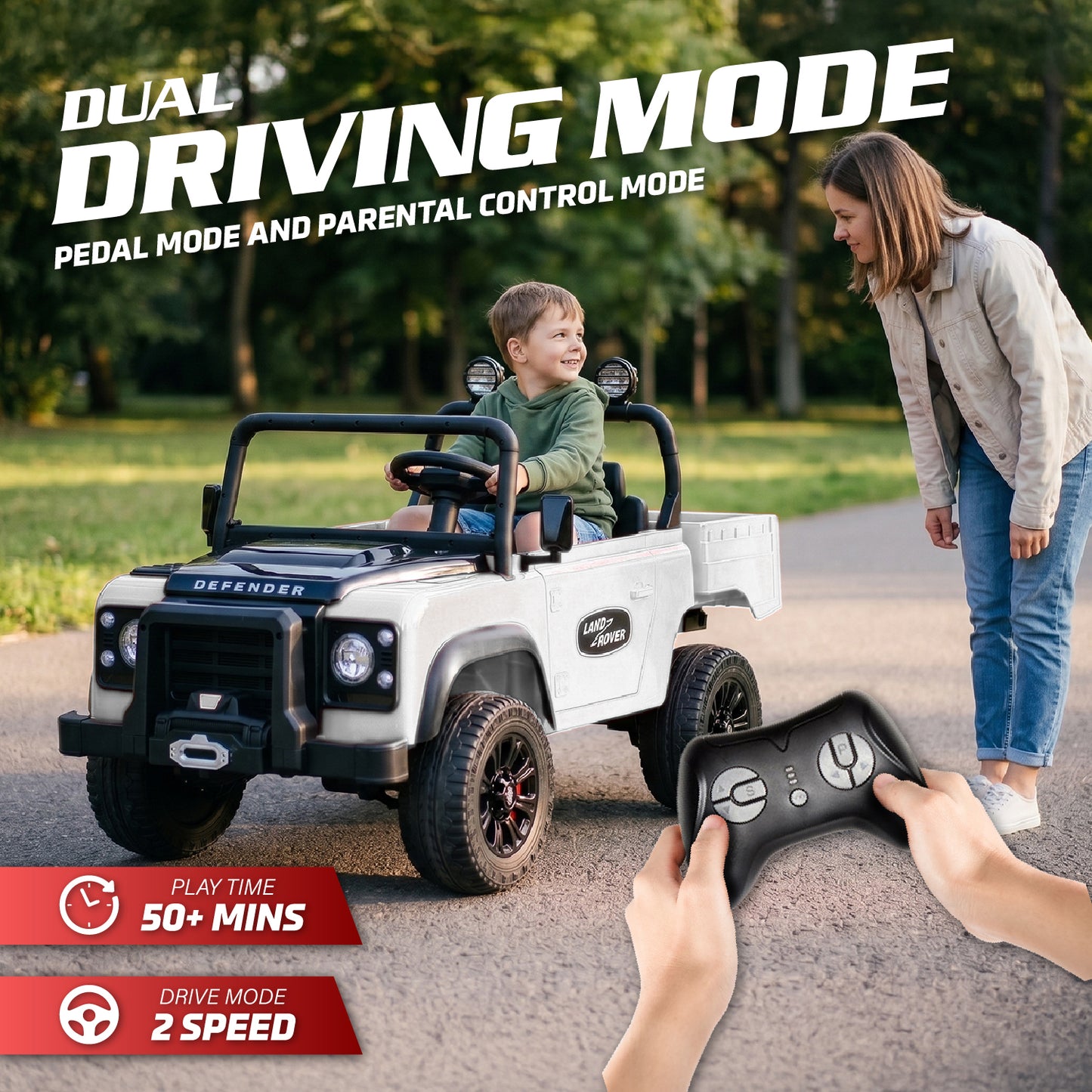 Official Licensed Classic Land Rover Defender 24V 2 Seater Kids Ride-On Car with Remote Control