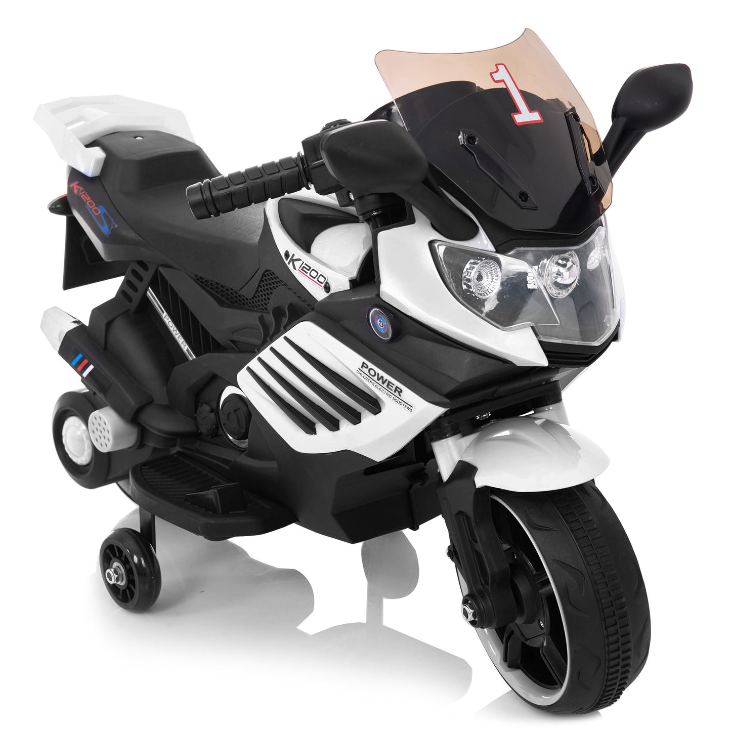 Kids Motorcycle with Training Wheels, Realistic Lights and Sound 6V