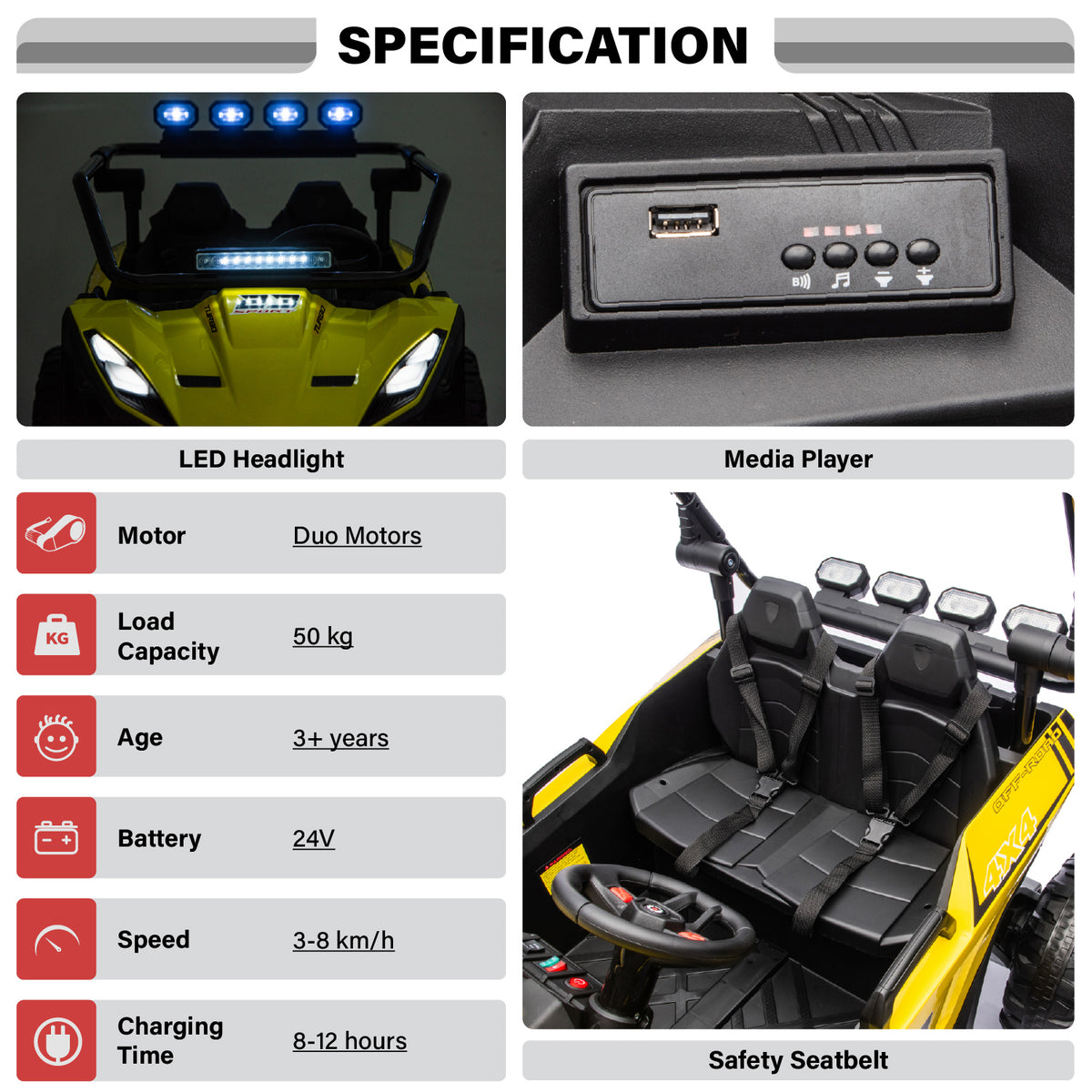 Desert Strike Buggy 24V 2 Seater Kids Ride-On UTV with LED Lights