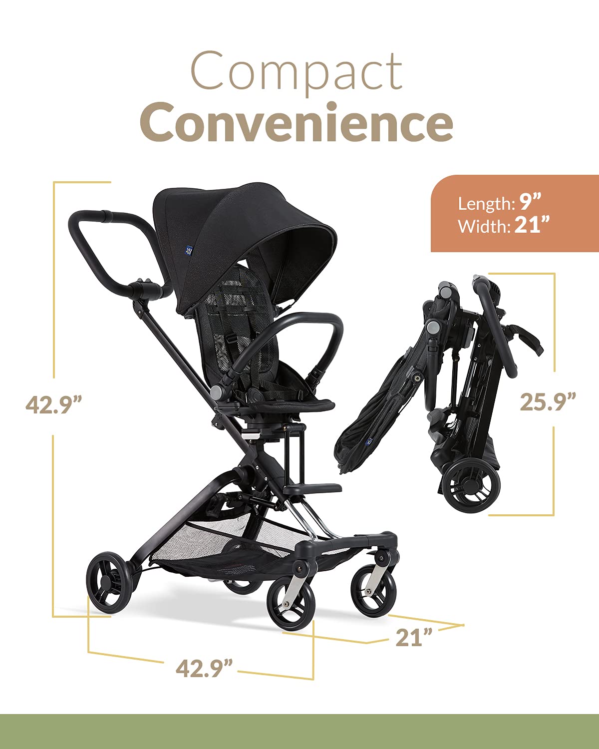 Unilove On The Go 2 in 1 Lightweight Stroller Bubble Black