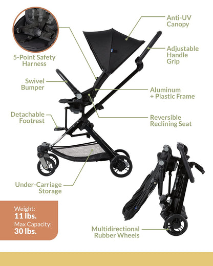 Unilove On The Go 2-in-1 Lightweight Stroller, Bubble Black