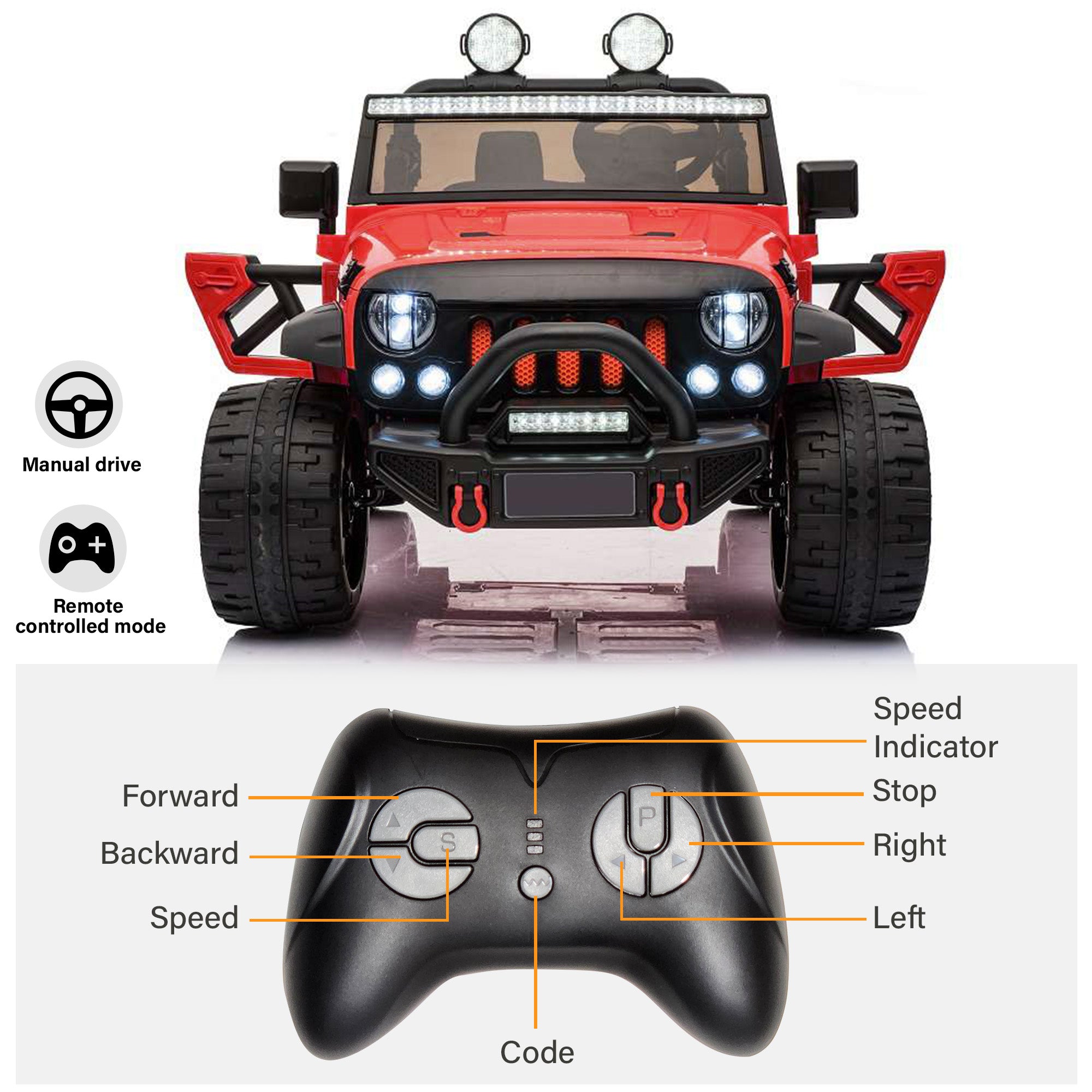 12v ride on jeep sale with remote control manual